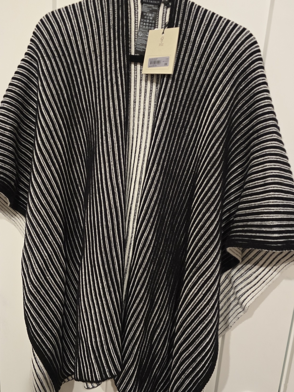 AllSaints Black & White Striped Knit Ruana NWT
